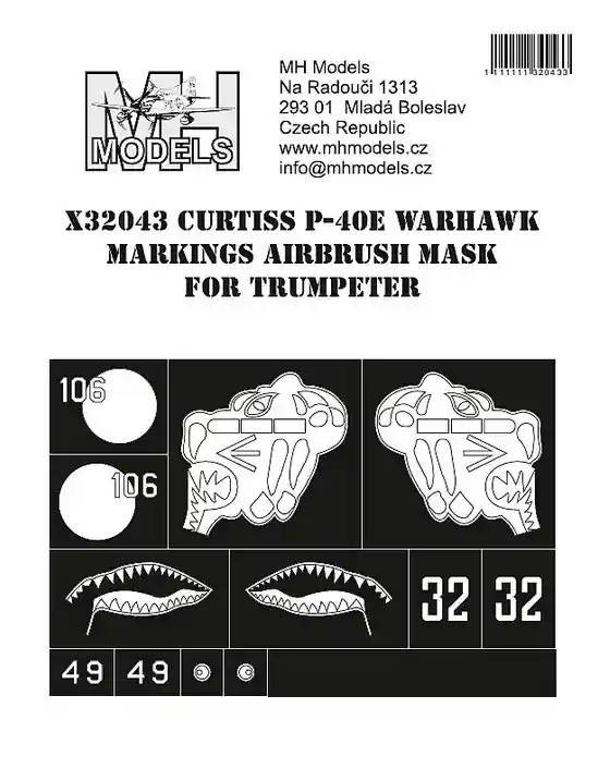 Satisfait Ou Remboursé MH Models X32043 Curtiss P-40E Warhawk Markings Airbrush Mask