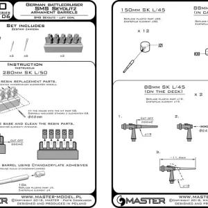 Master SM-350-106 SMS Seydlitz armament - 280mm (10pcs), 150mm (12pcs), 88mm (8pcs) barrels with resin mounts (for Hobby Boss kit) Dernière Chance