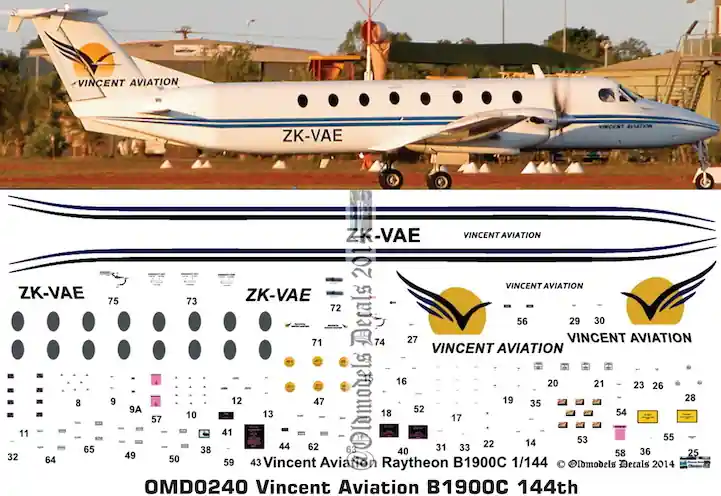 Old models Decals 0240 Beech B1900C - Vincent Aviation Scheme Bon Marché