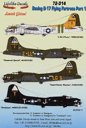 Lifelike Decals 72014 Boeing B-17 F/G Flying Fortress 8th Air Force Part 1 (4 schemes) Seulement Aujourd'hui