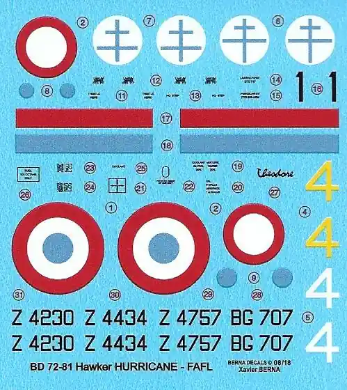 Achat Immédiat Berna Decals 72081R Hawker Hurricane Mk.I in French Service