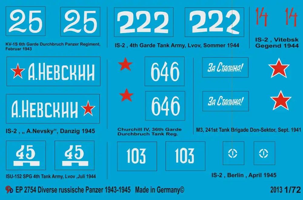 Peddinghaus-Decals 2754 Diverse Russian Tanks IS 2-KV-1S-Churchill Mk IV-M3-ISU 152 Prix Cassé