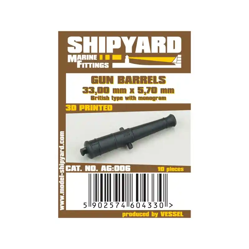 ShipYard AG006 Gun Barrels 33mm x 5,7mm - British Type With Monogram (10pcs) Commander Vite