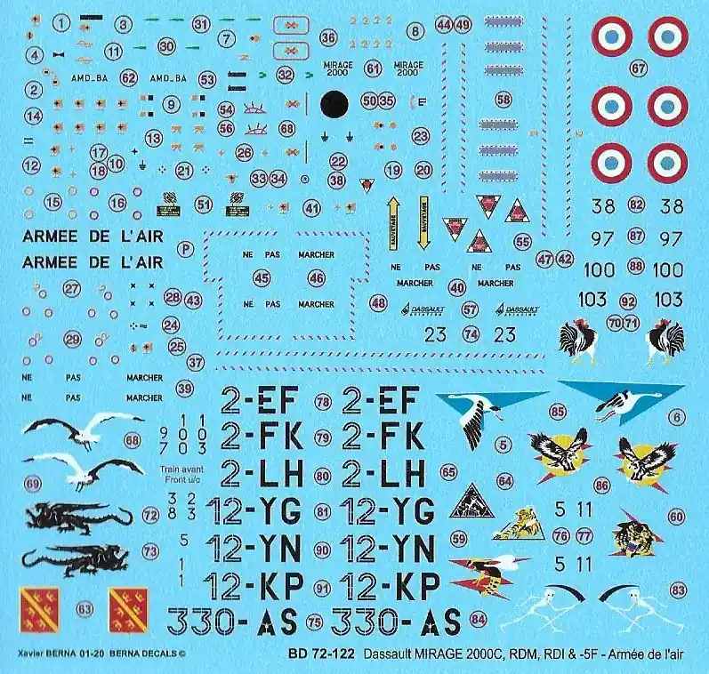 Vente Flash Berna Decals 72122 Dassault Mirage 2000 C (7 schemes)