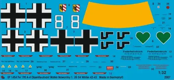 Must-Have Peddinghaus-Decals 1454 Fw 190 A-4 Oberstleutnat Walter Nowotny 1.JG 54 Winter 1942-1943