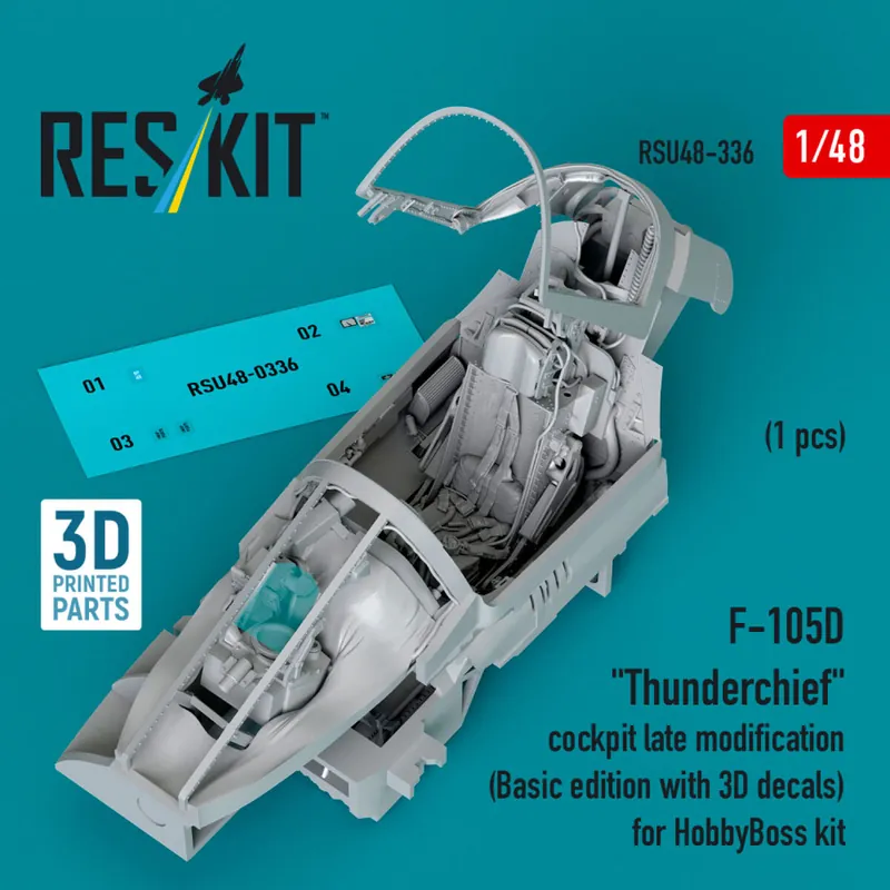 Authentique RES/KIT U48-0336 F-105D ‘Thunderchief‘ Cockpit Late Modification (Basic Edition With 3D Decals) For HobbyBoss Kit (3D Printed)