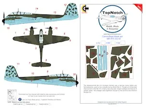 TopNotch 72-M019 Messerschmitt Me-410 Hornisse - Pat C KG 52 Camouflage Pattern Paint Mask Réduction