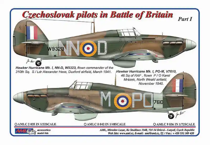 AML C2035 Hawker Hurricane Mk.I - Czechoslovak pilots in Battle of Britain (national insignia and code letters masks) Meilleur Prix