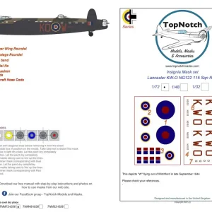 TopNotch 72-I056 Avro Lancaster - KW-O NG122 115 Sqn RAF - Insignia Mask Set Vente Directe
