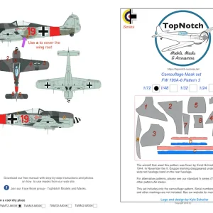 TopNotch 72-M006 Focke Wulf Fw-190 A-8 - Camouflage Paint Masks (Pattern 3) Prix Réduit