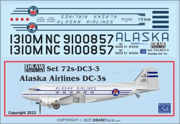 Réduction Draw Decal 72-DC3-03 Douglas DC-3 - Alaska Airlines
