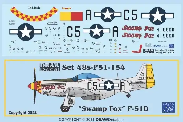 Nouveauté Draw Decal 48-P51-154 North American P-51 D - "Swamp Fox"