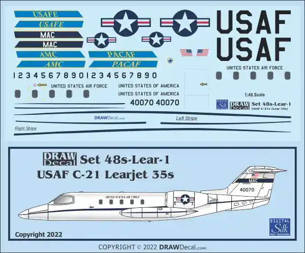 Prix Cassé Draw Decal 48-LEAR-01 Learjet 35 (C-21) - USAF Decals
