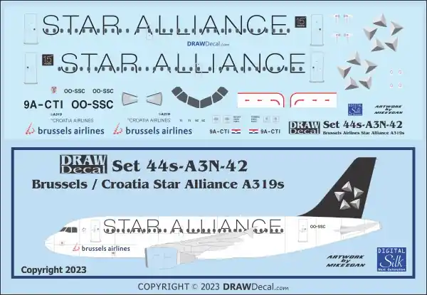 Draw Decal 44-A3N-42 Airbus A319 - Brussels / Croatia Star Alliance Offre Exclusive
