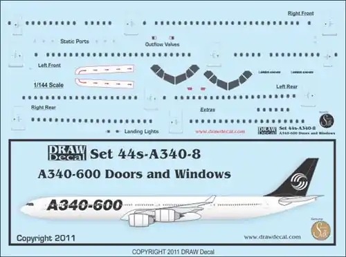 Haute Qualité Draw Decal 44-A340-08 Airbus A340-600 - Doors and Windows