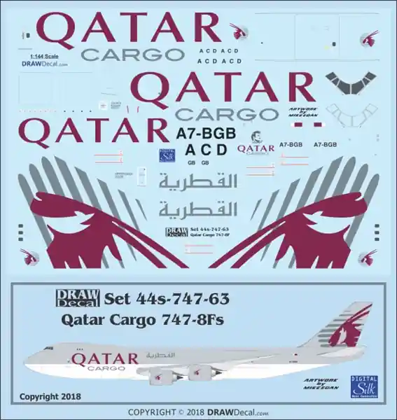 Pas Cher Draw Decal 44-747-63 Boeing 747-8F - Qatar Cargo