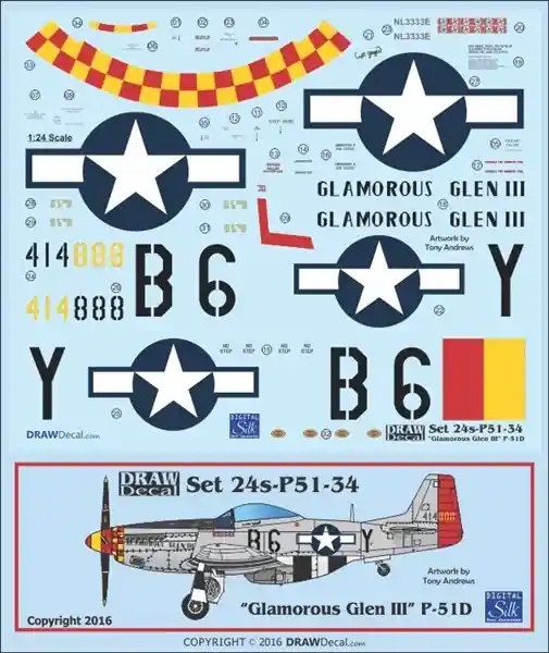 Satisfait Ou Remboursé Draw Decal 24-P51-34 North American P-51 D - "Glamorous Glenn III" Gathering of Mustangs and Legends