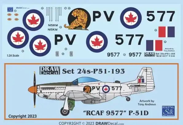 Acheter Direct Draw Decal 24-P51-193 North American P-51 D - RCAF 9577