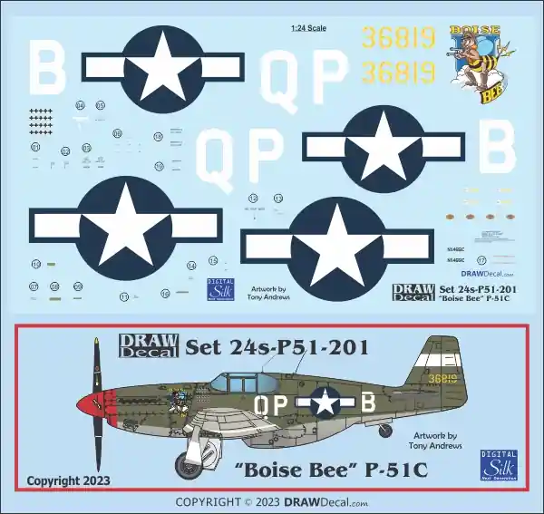 Draw Decal 24-P51-201 North American P-51 C - “Boise Bee” P Commander Maintenant