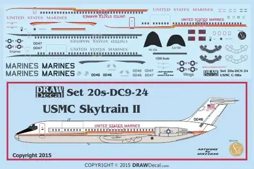Vente Directe Draw Decal 20-DC9-24 McDonnell Douglas C-9 B Skytrain II - USMC (letters two aircraft)