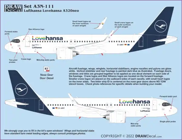 Draw Decal 20-A3N-111 Airbus A320neo - Lufthansa "Lovehansa" Prix Bas