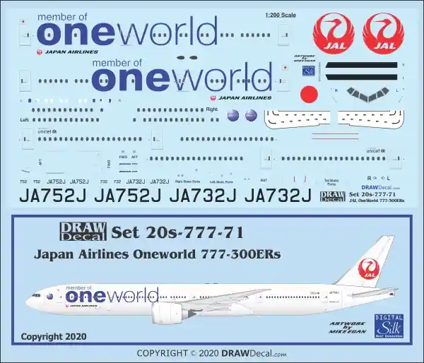 Quantité Limitée Draw Decal 20-777-71 Boeing 777-300ER - Japan Airlines Oneworld