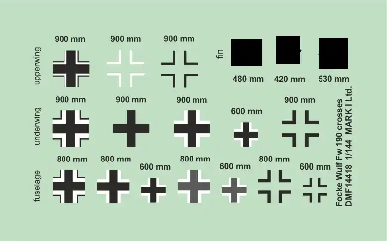 Satisfait Ou Remboursé Mark I Decals DMF14418 Fw-190 crosses & swastikas (2 sets)