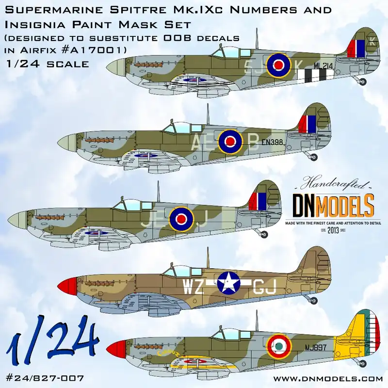 Soldes DN Models 24-827-007 Supermarine Spitfire Mk.IXc Numbers And Insignia Paint Mask Set (Designed To Substitute OOB Decals In Airfix A17001)