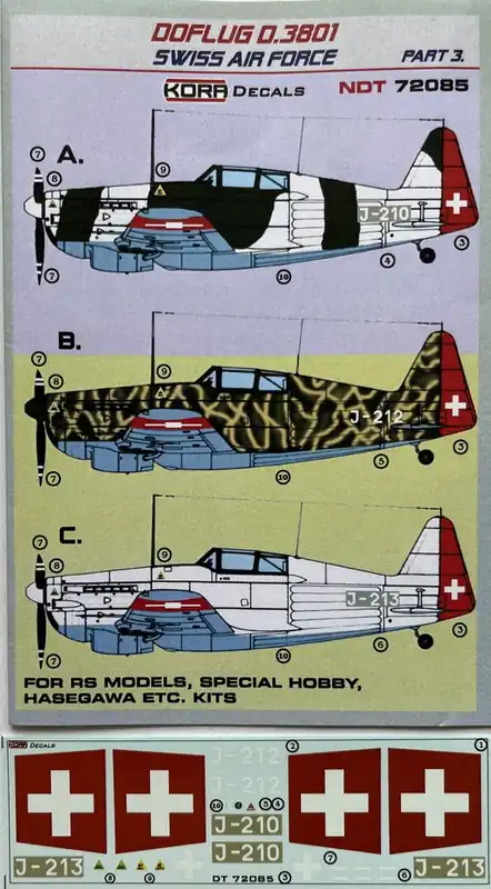 Top Vente Kora Models NDT72085 Doflug D.3801 Swiss Air Force Part 3. (For RS Models, Special Hobby, Hasegawa, etc.)