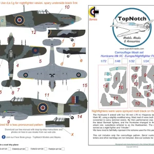 TopNotch 72-M136 Hawker Hurricane Mk.IIC / Nightfighter - Europe Pattern B Camouflage pattern paint masks Bon Marché