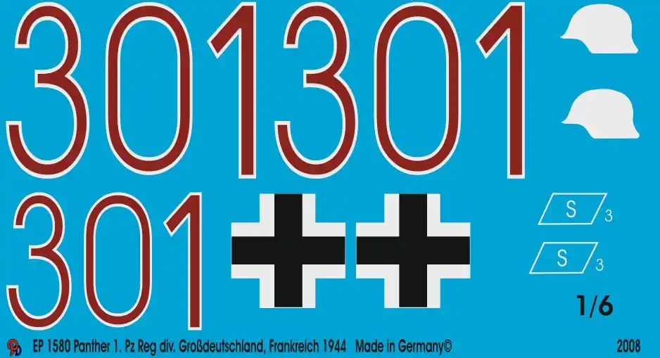 Certifié Peddinghaus-Decals 1580 Panther 1 Pz Reg. Div Großdeutschland, France 1944