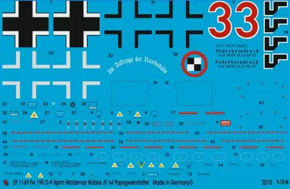 Peddinghaus-Decals 1169 FW 190 D-9 Hptm. Waldemar Wübke JV 44 Papageienstaffel Offre Spéciale