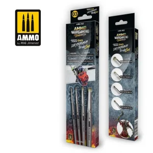 Soldes AMMO of Mig Jimenez 7622 Ammo Wargaming Universe - Miniature Premium Dio Drybrush, Brush Set